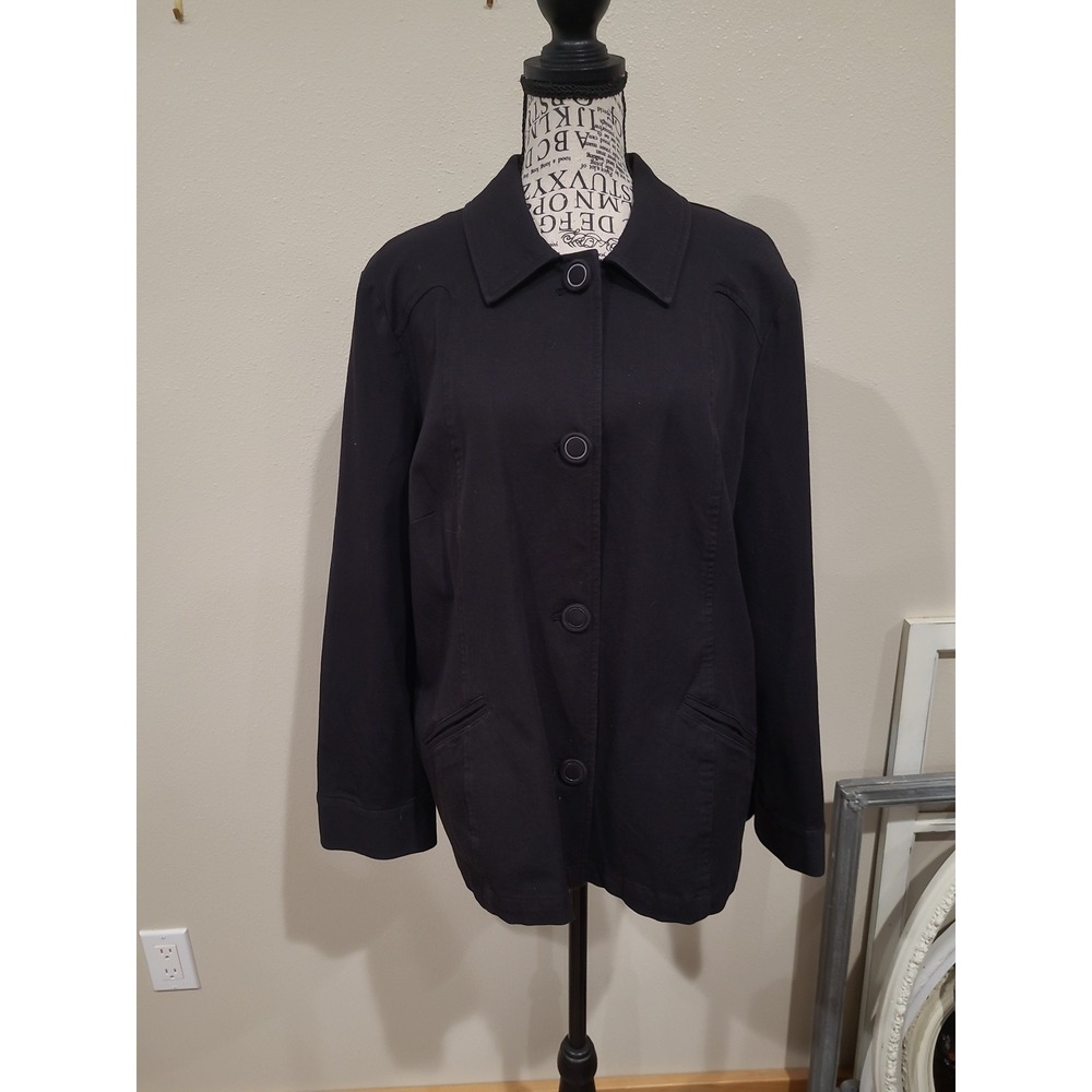 Chico's black button-front collared jacket blazer Women SZ 3 US 16 XL office
